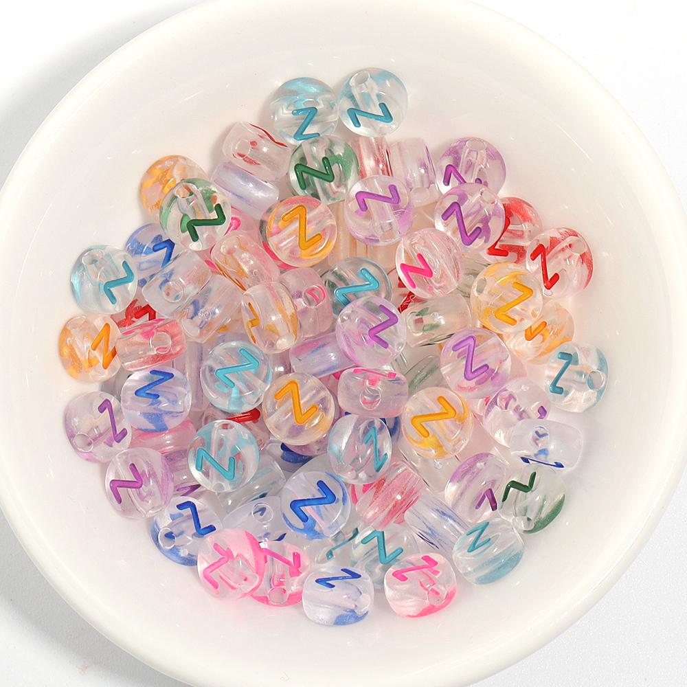 100Pcs Acrylic Flat Letter Beads Colored Alphabet Clear Round Loose Bead For Bracelet Necklace Charms Jewelry Making Accessories
