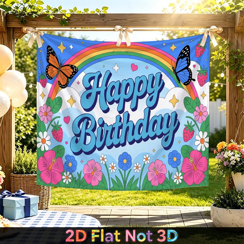 Party Backdrop Happy Birthday Birthday Floral Rainbow Butterfly Photo Booth Background Front Door Decor