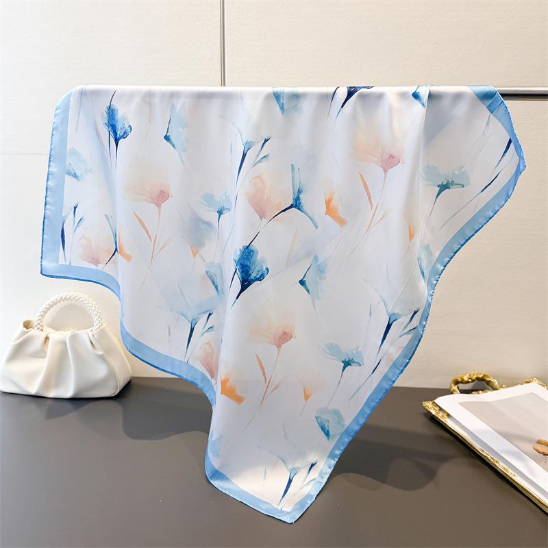 Designer Luxury Bohemian Style Square Scarves Women Silk Scarf Floral Bandana Small Neckties Hairbands Foulard Shawl