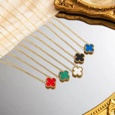 Collana con quadrifoglio, classica, alla moda, minimalista, squisita, portafortuna