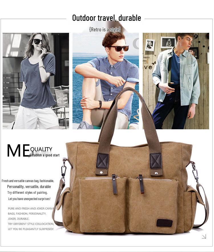 Britische Stil Leinwand Umhängetasche - Unisex Große Kapazität Crossbody Reißverschlusstasche für Kurze Reisen