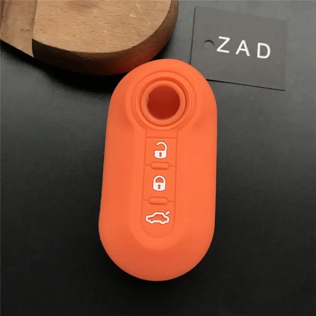 ZAD silicone key cover Case set shell skin For fiat 500 3 Buttons Flip remote Key Blank Fob Auto parts car accessories colorful