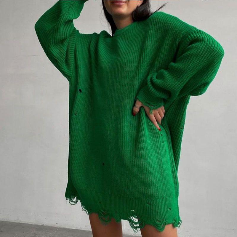 2021 Longsleeved Round Neck and Thick Needle Hem Irregular