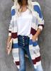 2025 Women's Long Color Block Striped Patchwork Cardigan for Autumn/Winter
