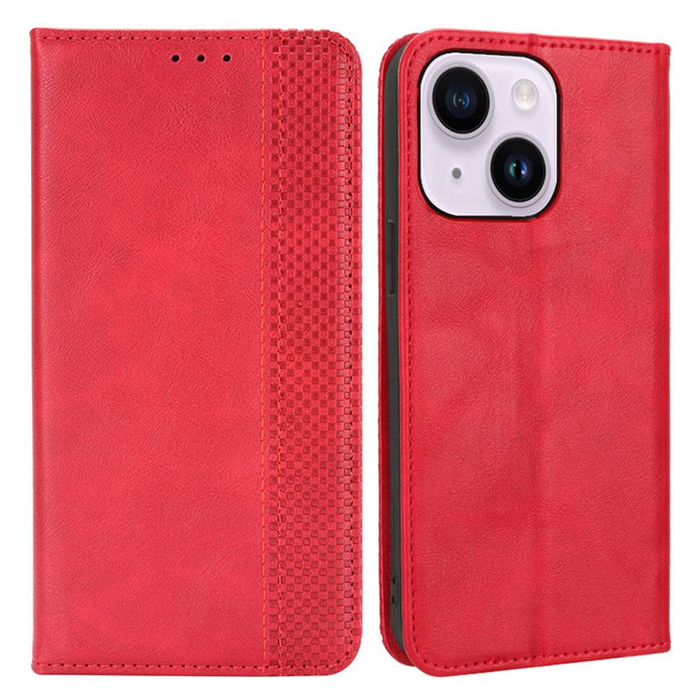 

For iPhone 15 Case Folding Stand Shockproof Phone Cover Retro PU Leather Wallet Red