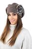 Pasque Flower Pepita Beret with Rabbit Decoration, Brown