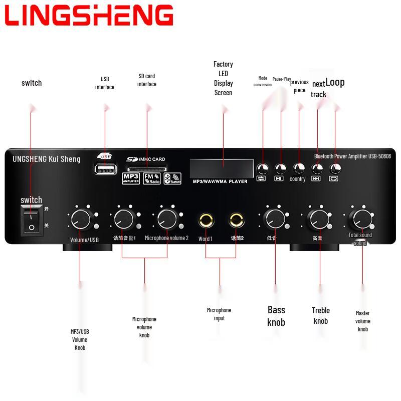 Lingsheng USB-5080B Professional Bluetooth Broadcast Power Amplifier (CN Version)