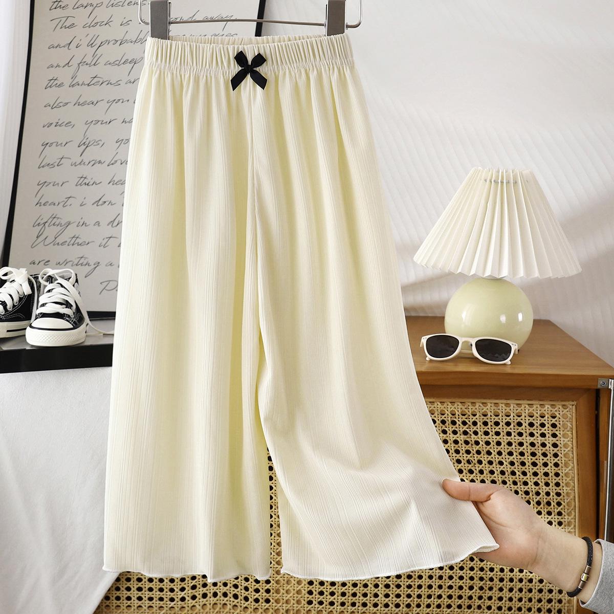 

Girls Ice Silk Draping Wide Leg Pants with Bow 80cm бежевый