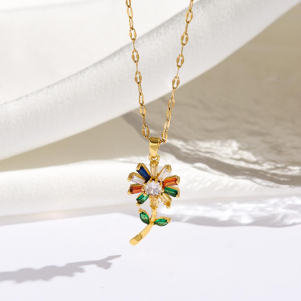 Lux Lejer și Senzualitate Exquisită Design Colorat Cupru Incrustat Zirconiu Modele Explozie Mărgărită Floarea Soarelui Pandantiv Colier