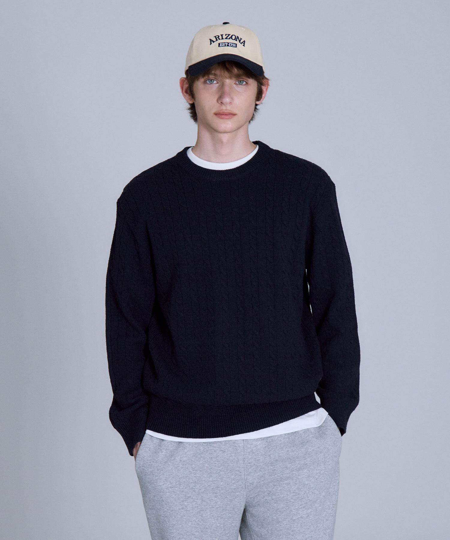 Basic House Cable Round Neck Knit Navy Lykt7101 Na/110