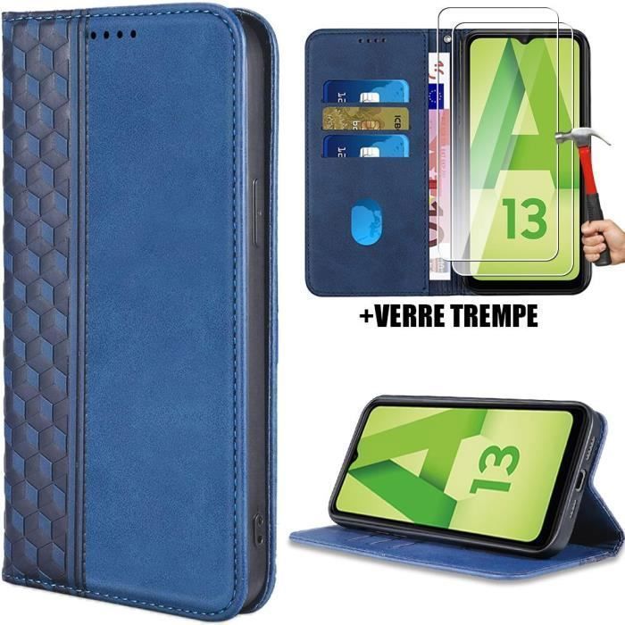 Coque de protection pour samsung galaxy a13 5g - cuir synthétique - motif mosaïque - 2 verres trempés