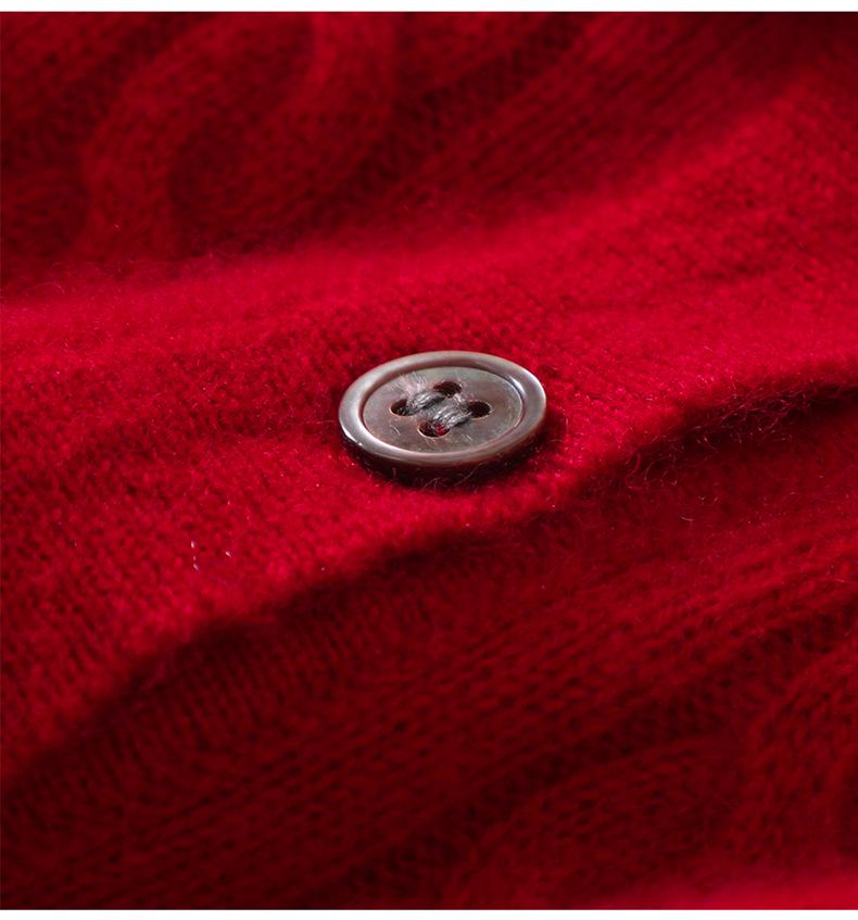 Lekasha Cashmere Goat Wool Cable Knit Polo Collar Short-Sleeve Top