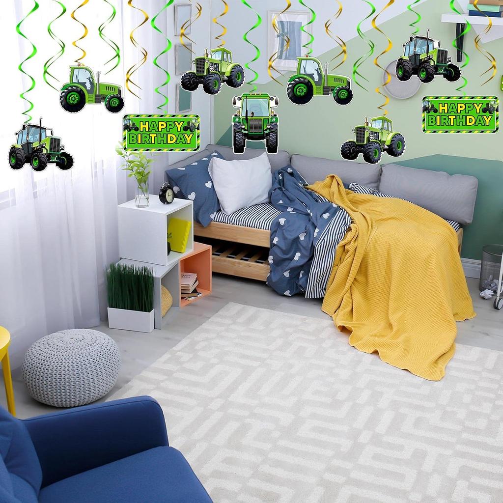 Marspark 30 Pieces Tractor Birthday Party Decorations Cars Theme Party Supplies Green Hanging Swirls Favors Decorations for Transportation Birthday 5