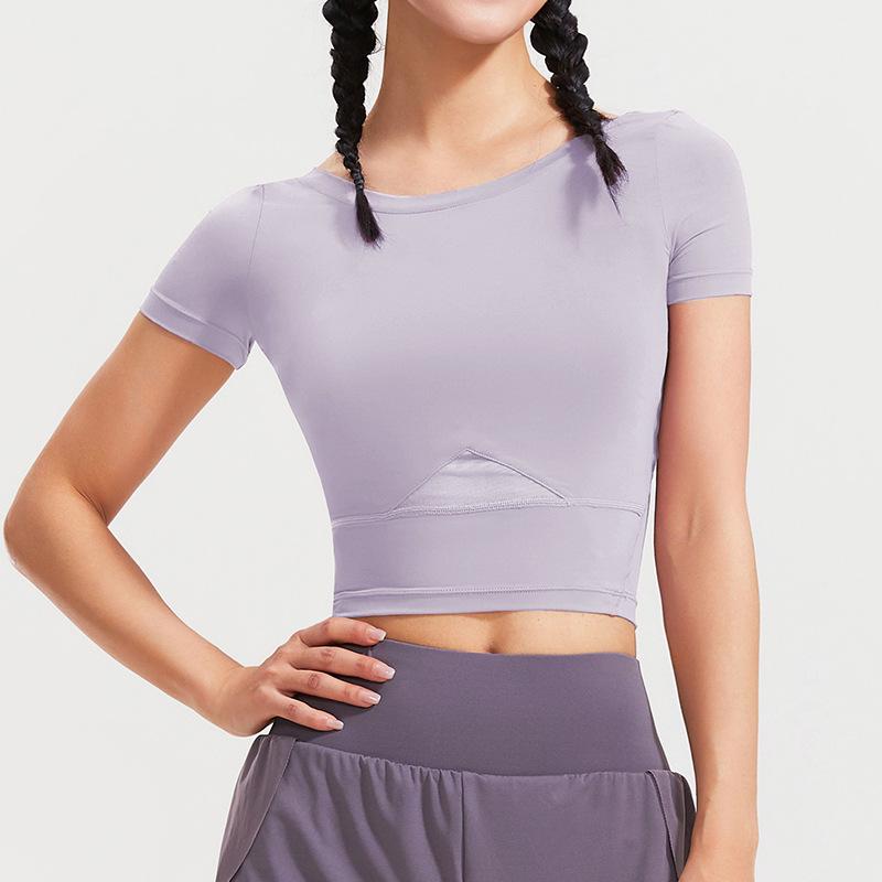 

Женский приталенный летний спортивный топ - Дышащая влагоотводящая футболка для йоги с коротким рукавом M