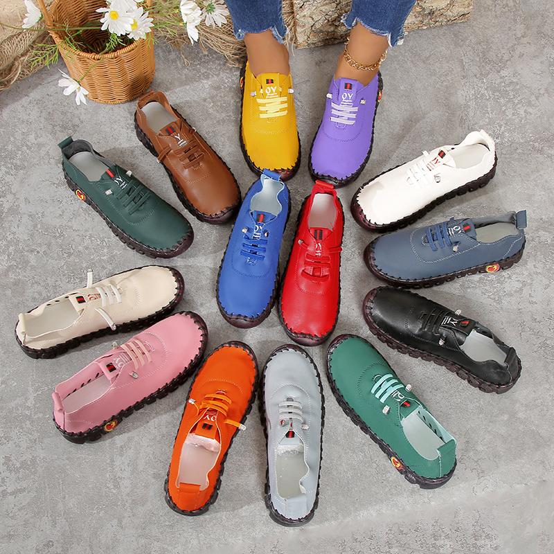 Fashion Women's Wide Fit (Sizes 35-45) Leather Sneakers Flat Elastic Slip-On Loafers – Comfortable Casual Shoes for Moms Women's Shoes