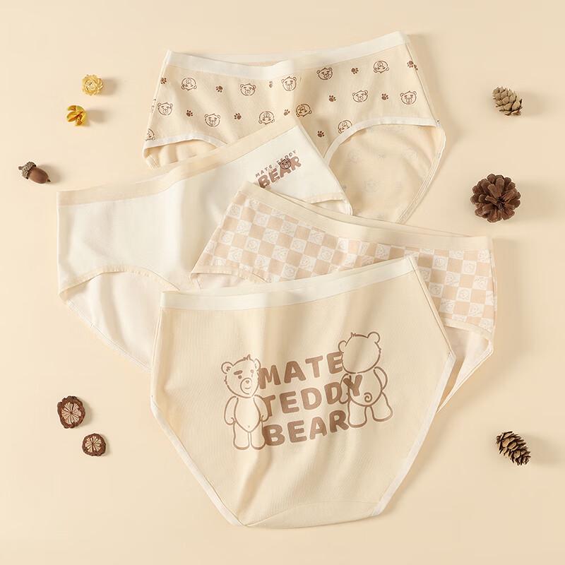 Fenteng Women's Teddy Bear Mid-Waist Cotton Briefs 4-Pack