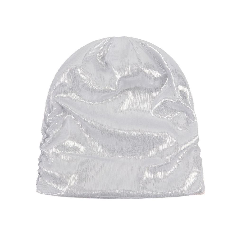 Solid Color Metal Color Hat Elastic Sleeping Night Cap Simple Pullover Cap  Streetwear