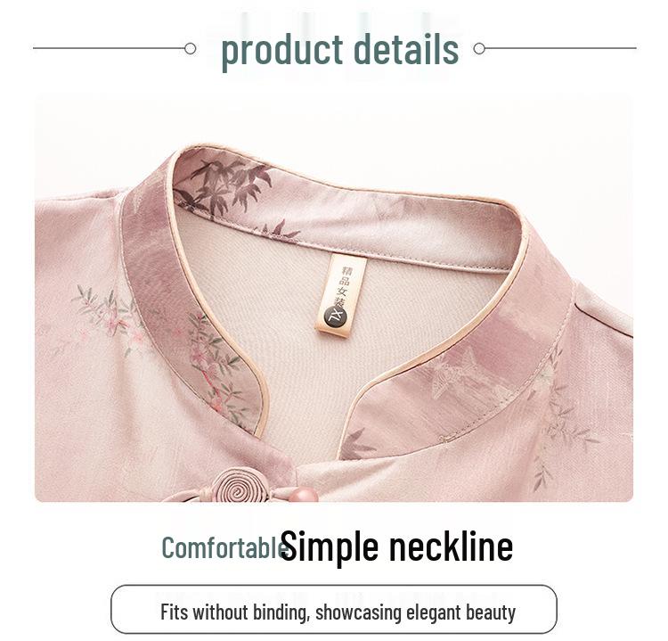 2026 Summer Women's Stand-up Collar Seven-Sleeve Chinese Style Top for Middle-Aged & Elderly