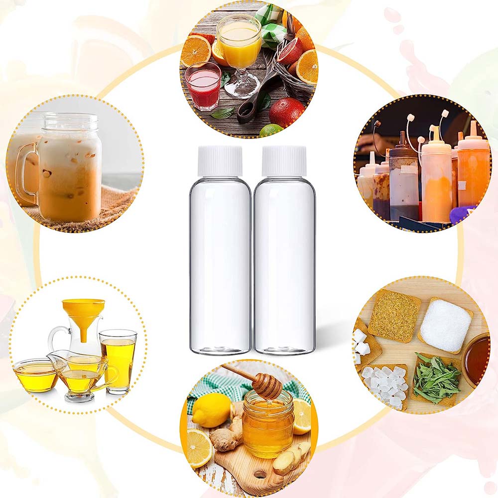 100 Pcs 2oz Clear Plastic Bottles Mini Juice Bottle with Screw Lid Small Empty Reusable Liquid Vial Freezer Beverage Container