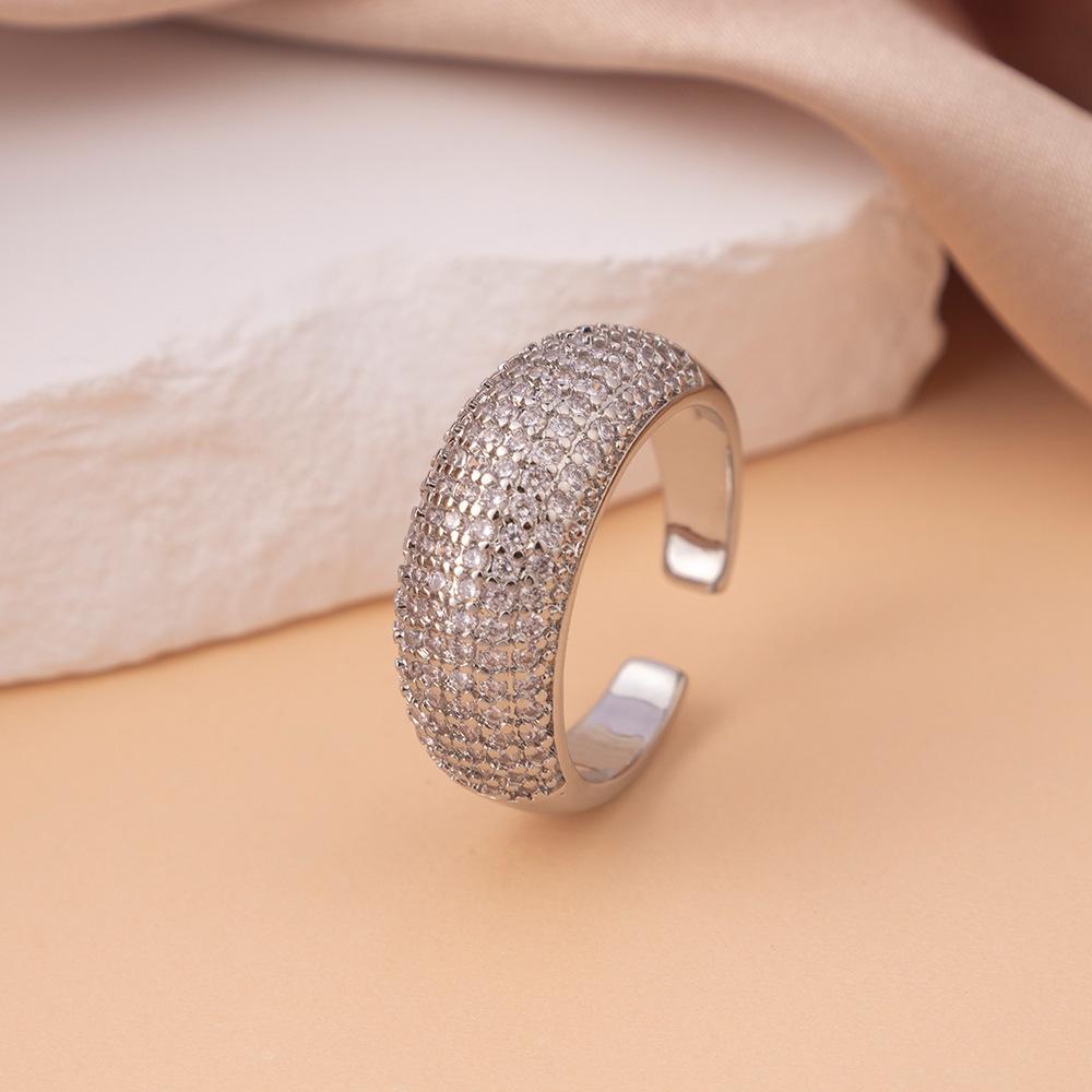 Adjustable Open Ring: Gold-Plated Copper with Zircon Inlay - European & American Style