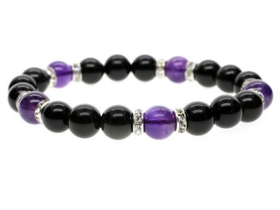 COAI Obsidian und Amethyst Armband Schutz und Reinigung Gebet (Geburtstag im Februar), Armband, Perlen, Damen