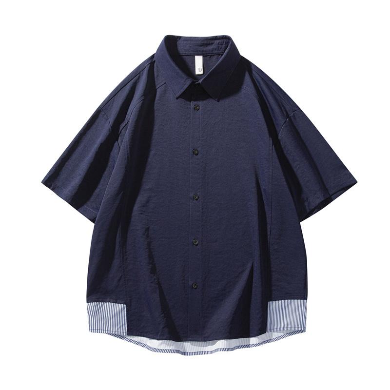 Retro Workwear Short Sleeved Shirt Men s Loose Collared Casual Shirt Summer Shirt 2XL синий