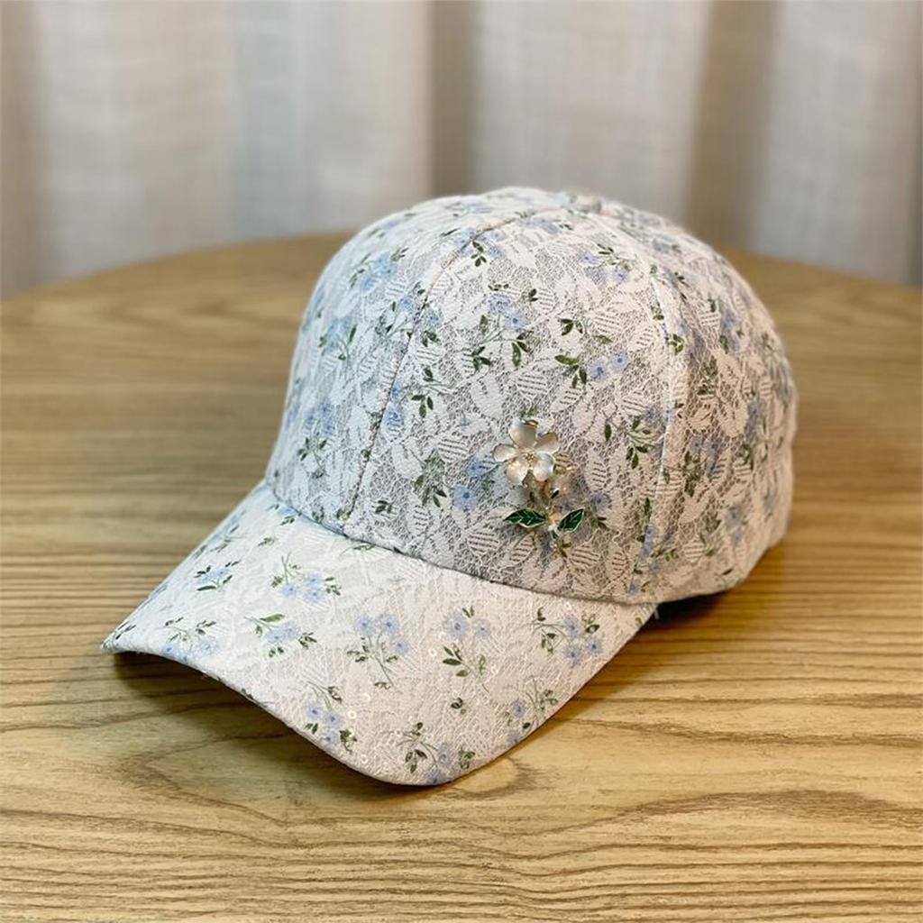 Travel Gathering Lace Hat with Lace Floral Outdoor Sports Sunproof Baseball Hat Girl Adjust Head Size Fishing Hiking Hat