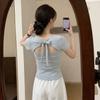 Gram Cotton, Design Bow Back Hollowed Out Front Shoulder Short-sleeved T-shirt Women's Summer Beautiful Unique Top