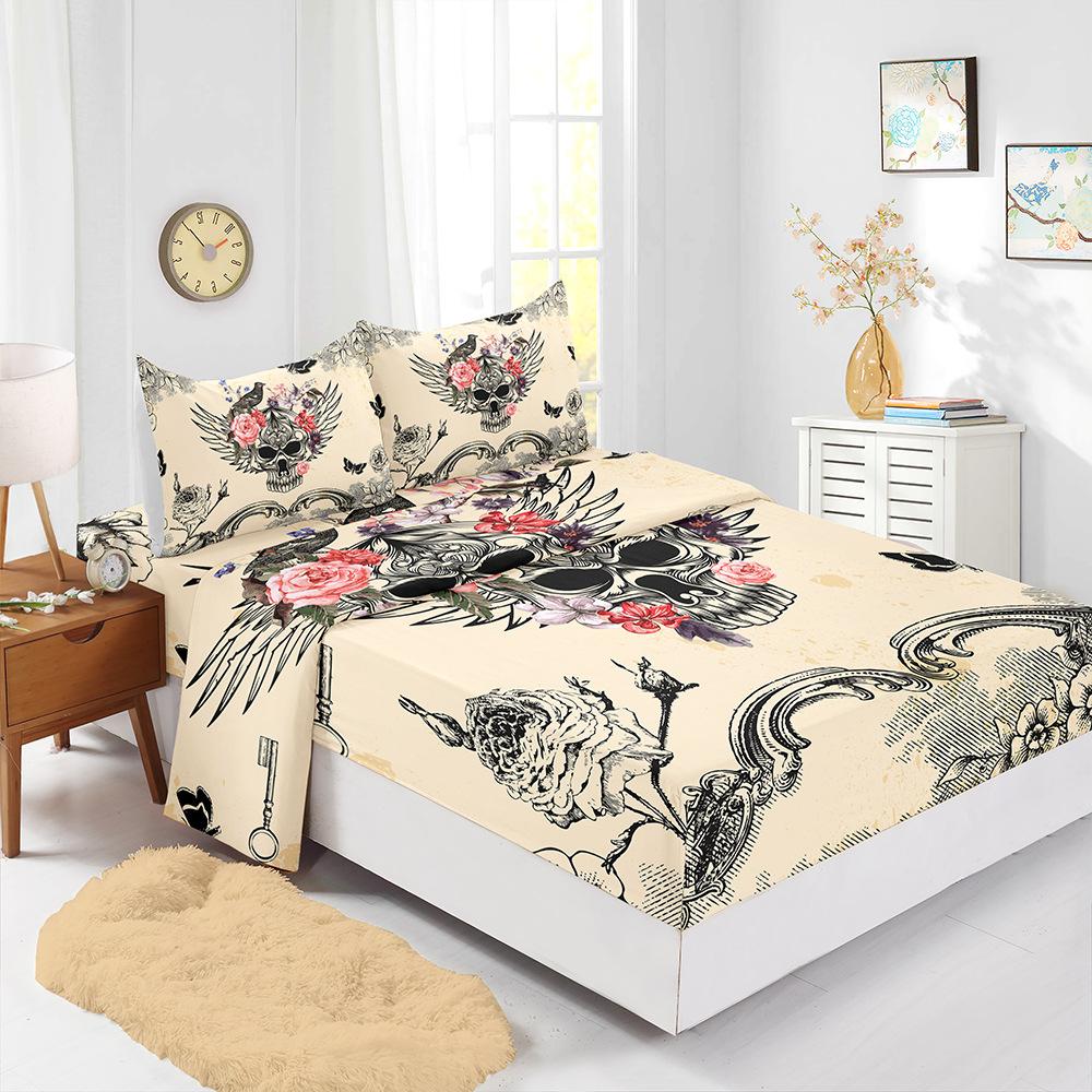 Four-Piece Mattress Digital Printing Mattress Protective Cover Bedding Skull Kit
