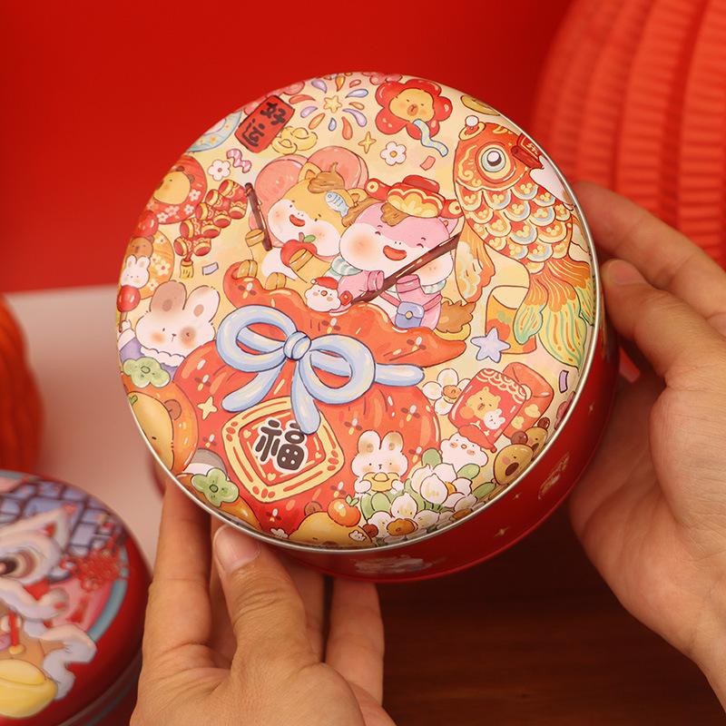 1Pieces Year Of The Horse Tinplate Round Candy Tin Can Large Empty Metal Baking Cookies Storage Case Outdoor Tableware