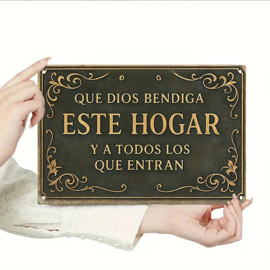 Metal Wall Art Sign, Spanish “ This Home” Quote, Rustic Iron Wall Decor For Living Room, Bedroom, Dining Room 20*15cm