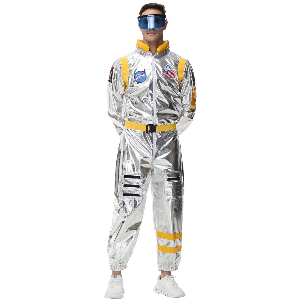 Coppia di Halloween M-XL che vaga per la terra con lo stesso costume spaziale, abbigliamento da palcoscenico da astronauta da uomo e da donna