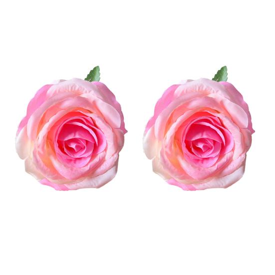 2 шт. Реалистичные головки искусственных роз Искусственный шелк Без стебля Головки роз для поделок Свадьба Центр стола на детский праздник горячий розовый