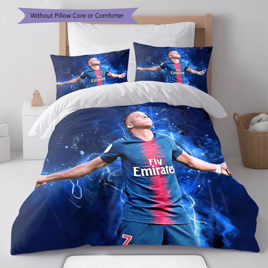 Mbappé Mönster Sängkläder, Täcke Set Påslakan Örngott Hem Födelsedagspresent (1 * påslakan + 2 * örngott, utan kärna)