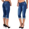 Summer Women Fashion High Waist Skinny Jeans Knee Length Denim Capri Pants