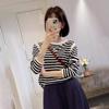 Loose Fit Striped Black & White Patchwork Long Sleeve T-shirt - Korean Style, Casual Plus Size Base Top for Autumn
