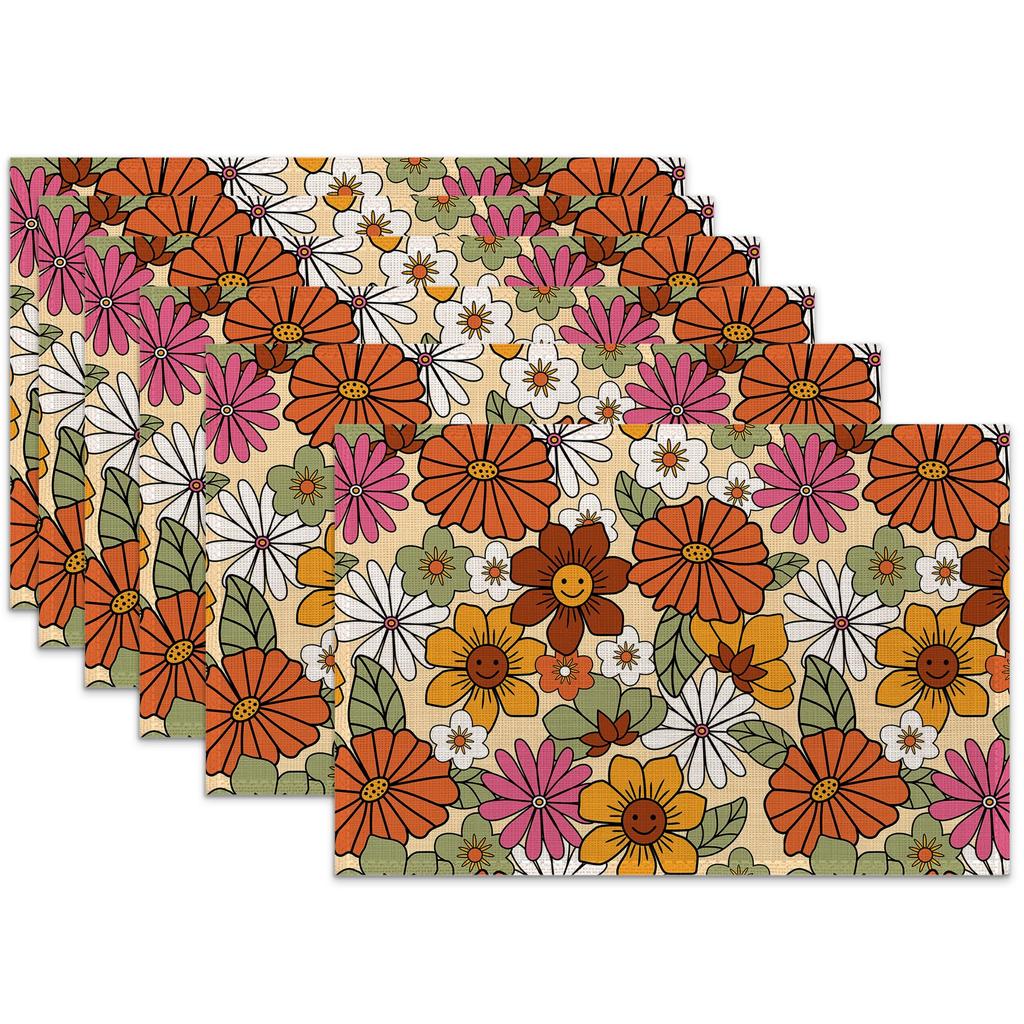 Placemats Set of 6,Retro Wood Linen Table Mats Honey Oak Texture Heat Resistant Place Mats Washable Dining Table Mats 12 x 18 Inch