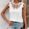 Kvinner Vår Sommer Elegant Blonder Patchwork O-Hals Hul Topp Ensfarget Heklet Camisole Topp Pullover Skjorte S-XL