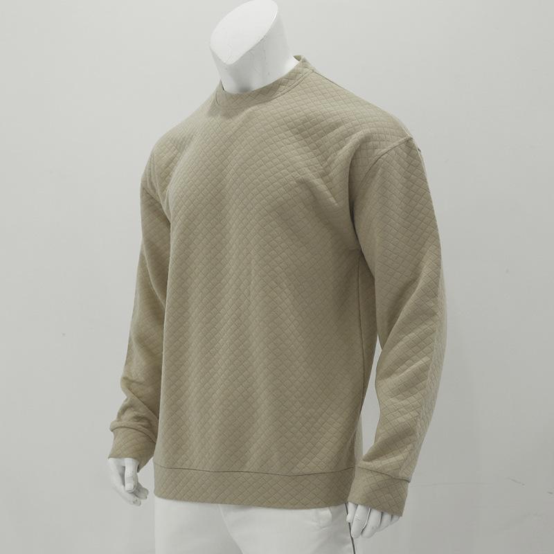Spring Men's Fashion Small Check Round Neck Pullover Loose-Fit Knitted Long-Sleeved Top
