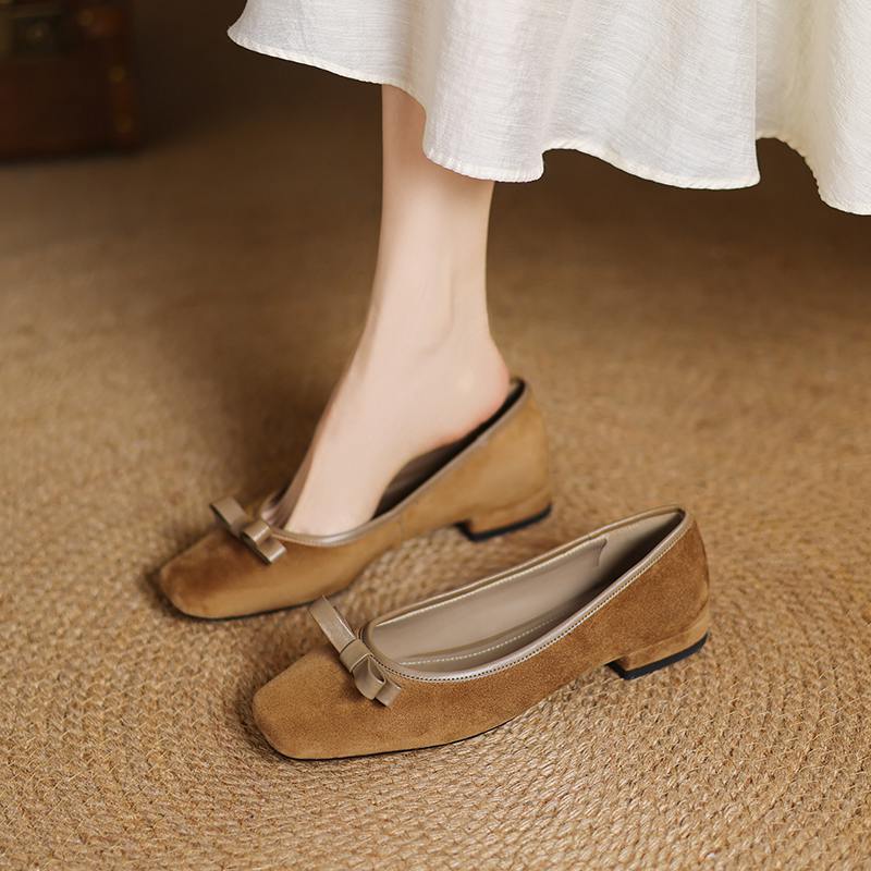 Krazing Pot Sheep Suede весна-лето размер 41 толстые низкие каблуки с украшением в виде бабочек женские туфли-лодочки с квадратным носком и неглубоким леопардовым принтом 35 абрикосовый 6489₽