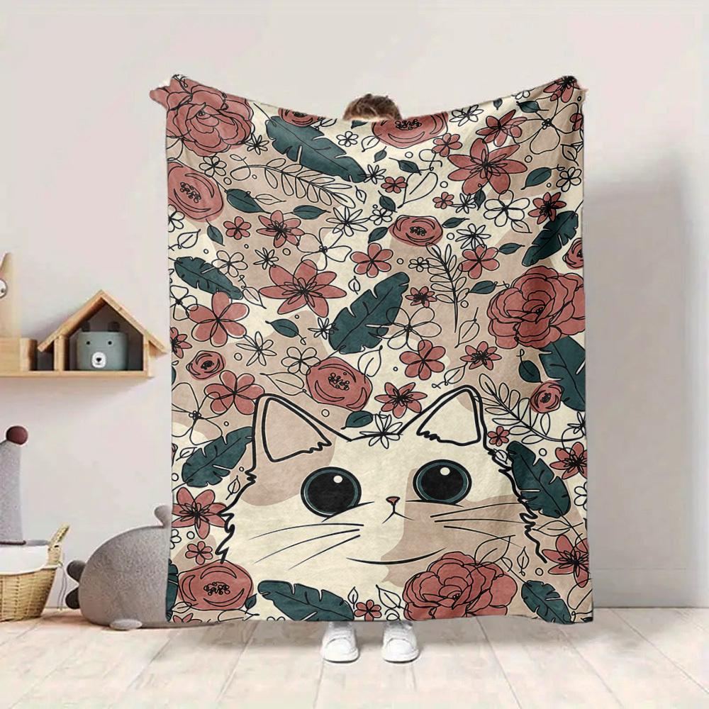 1 st Blommig Katt Lätt Flanellfilt, Bekväm och Varm Filt, för Kontor och Camping Bäddsoffa, Vardagsrum146