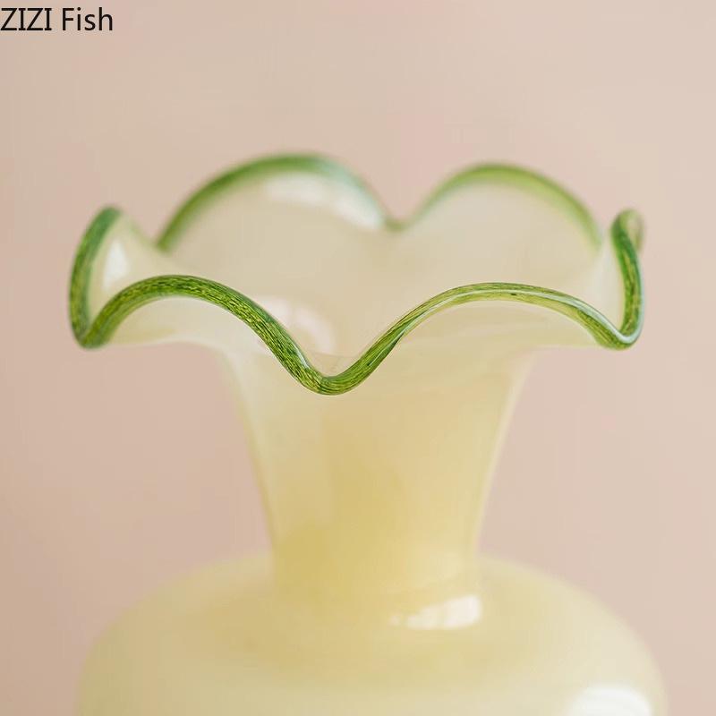 Creative Lotus Leaf Ruffle Glass Vase Plant Pots Table Decoration Flowers Arrangement Modern Floral Vase Room Aesthetic Decor