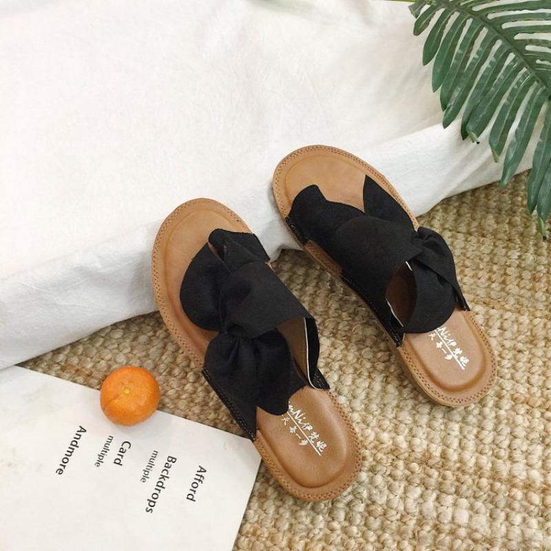20 spring and summer new bow flat bottom suede cover toe women's shoes fashion large size slippers women