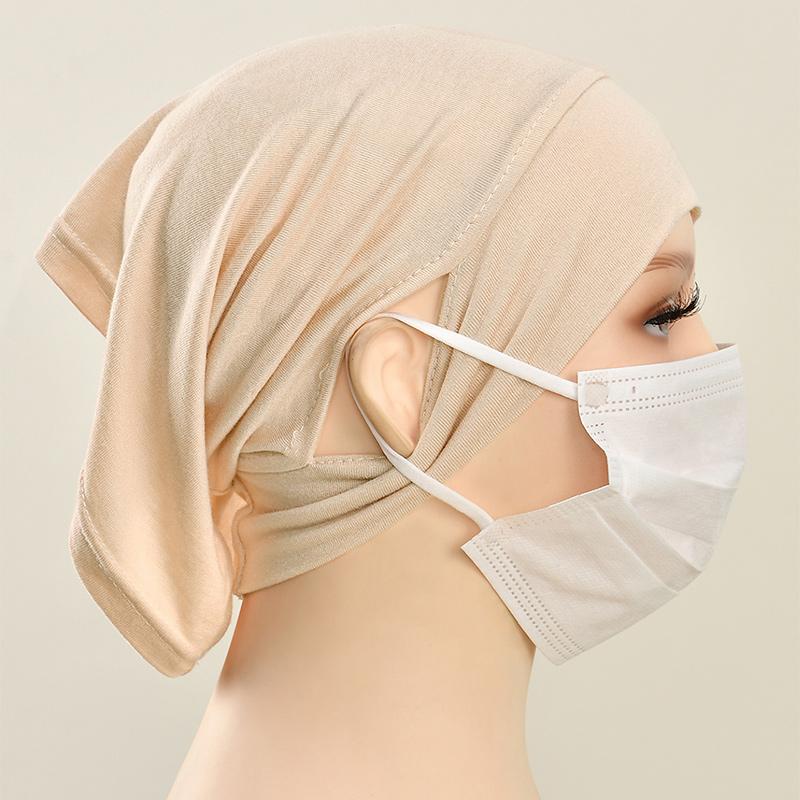 Solid Color Modal Under Cap With Ear Hole Hijab Caps Muslim Woman Hijabs Inner Scarf Lady Bandanas Cap Under Caps Soft Hijabs