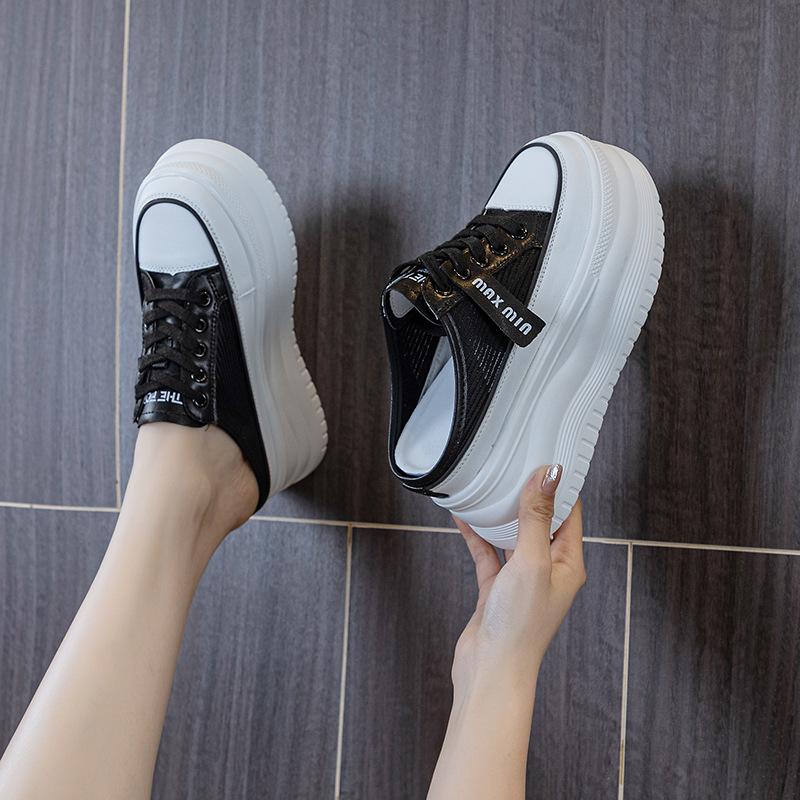 

Новые женские тапочки из натуральной кожи, летние туфли на платформе, танкетке, пляжные туфли, мюли, кожаные слипоны, сандалии, обувь 8 см 39 чёрный