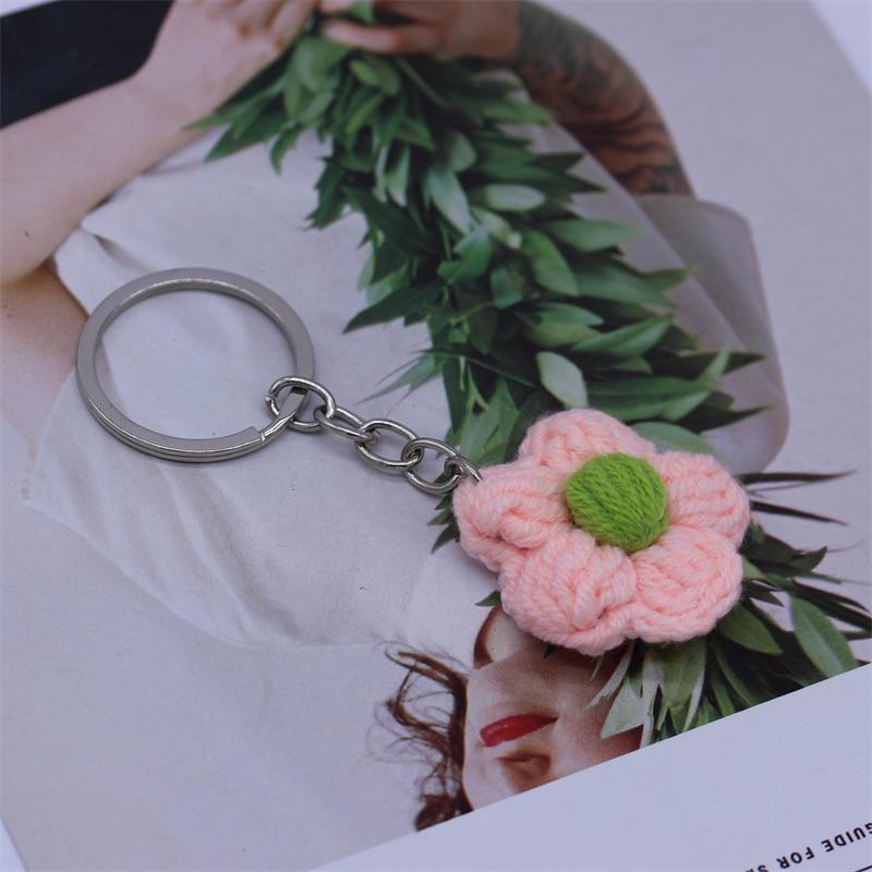 Creative Handmade Knitted Sunflower Keychain Keyring For Women Girl Cute Crocheted Flower Pendant Car Key Ring Handbag Gifts New