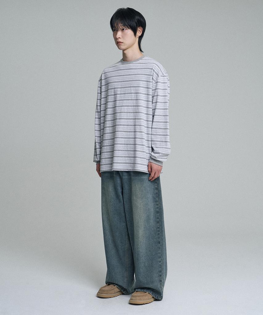 Mubeun Multi-Stripe Long Sleeve T-Shirt Gray