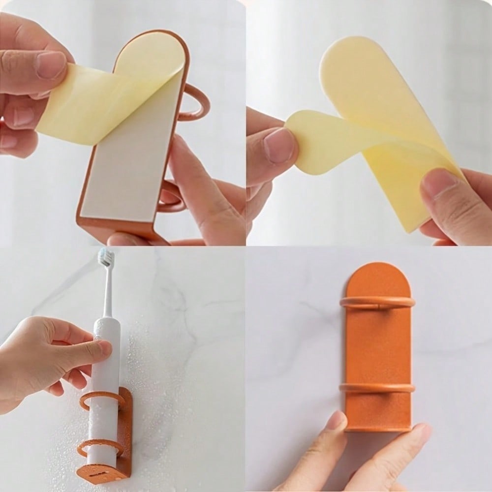 1pcs Wall Mounted Toothbrush Holder, No Drilling Required, Durable Material, Ergonomic Design, Shaver Holder Storage Rack