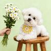 2pcs Checkered Dog Bib Set, Lace Trim Pet Bandana with Flower for Small Dogs