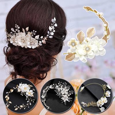 1PC Flower Wreath Party Headdress Bride Garland Headband Alloy Imitated Pearl Weeding
